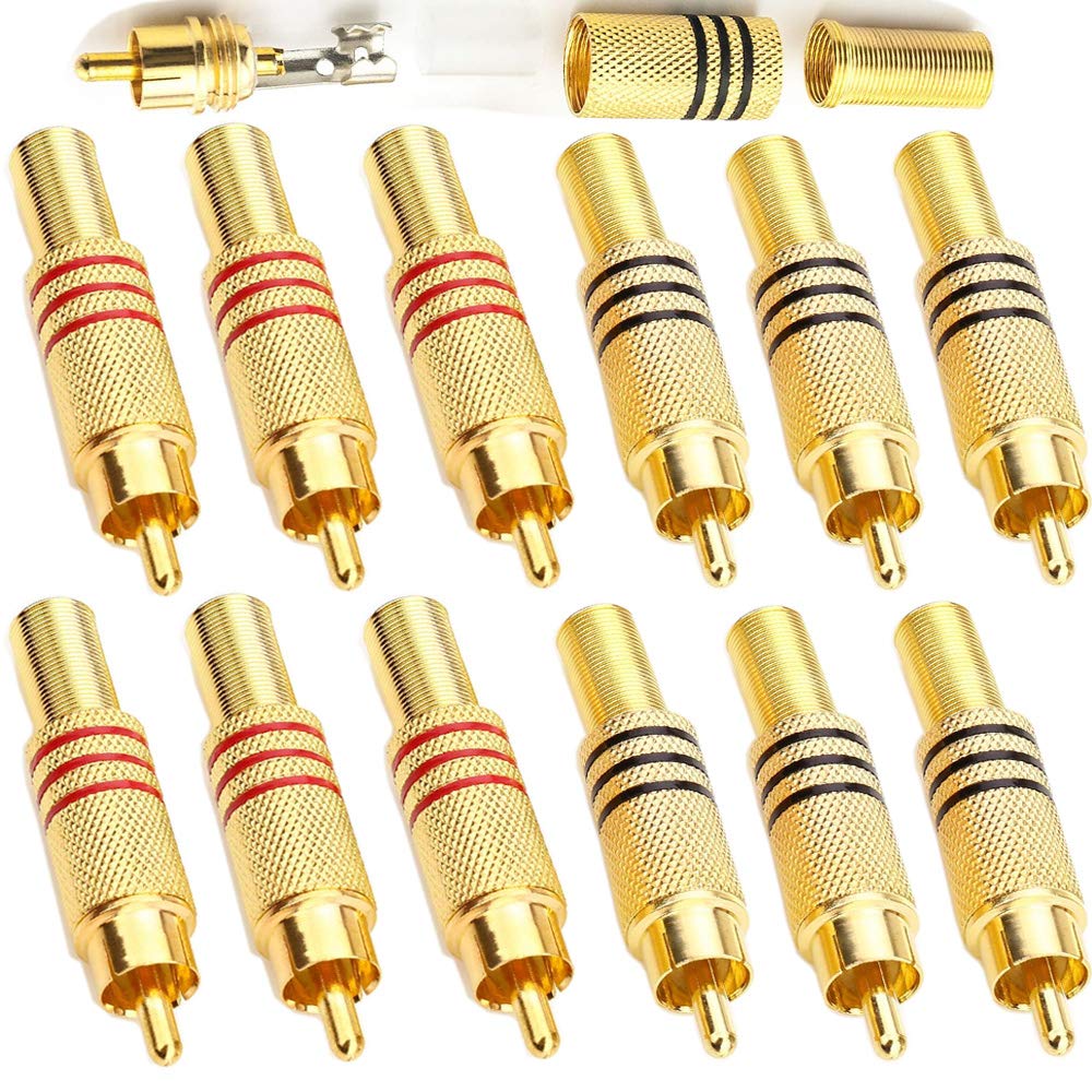 RUNCCI-YUN 12pcs RCA Male Plug, w/Spring Adapter, RCA Phono Chassis Panel Mount, Audio Video Adapter Panel Mount Connectors, Gold Plated