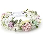 PoshMyra Toddler Flower Crown for Girls 1st Birthday Party Headpieces Pink Purple Baby Headband Hair Wreath with Baby's Breath Photo Prop (Spring Color)