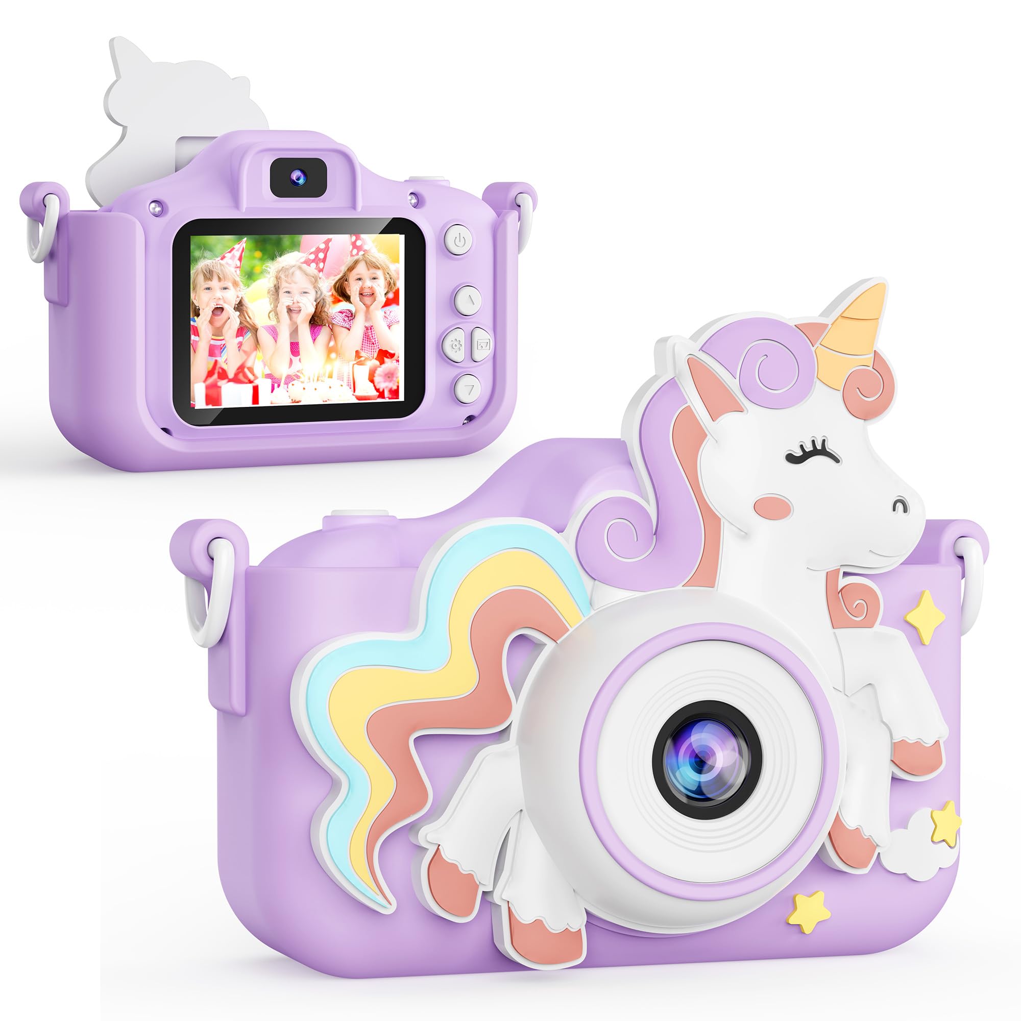KOKODI Kids Camera Toy Digital Camera for Kids, Birthday Gifts for Girls Age 3-12, 1080P HD Video Camera for Toddler, Unicorn Children Toys for 3 4 5 6 7 8 9 Year Old Girls with 32GB SD Card (Purple)