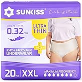SUNKISS Ultra Thin Incontinence Underwear for Women, High Absorbency & Super Soft Postpartum Diapers, Disposable Adult Pull Ups, XXLarge, 20 Count