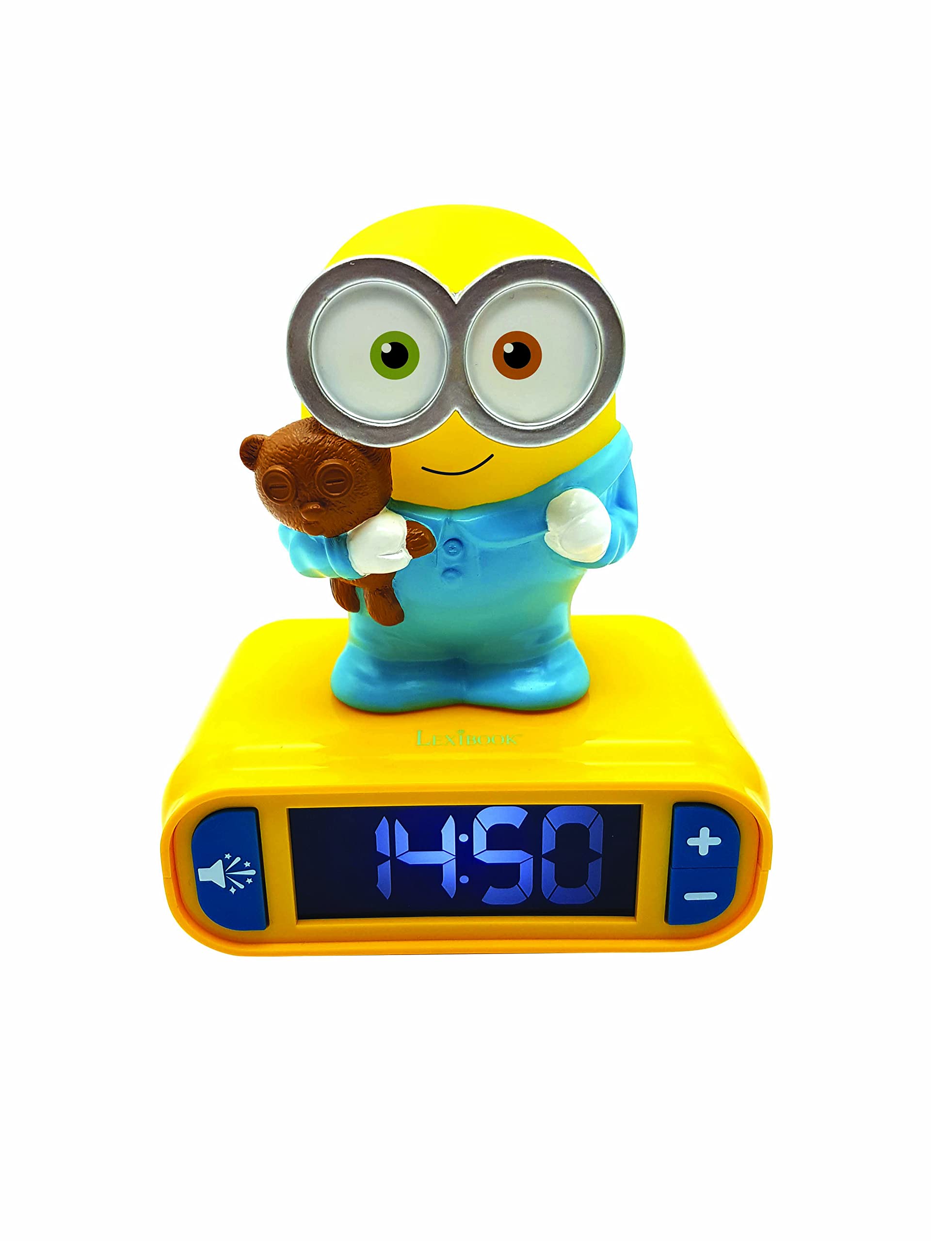 LEXIBOOK, Despicable Me Minions, Bob Nightlight alarm clock, Sounds and Melodies, LCD Backlit screen, Luminous, Snooze, Yellow, RL800DES
