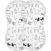 WELLDAY Muslin Baby Burp Cloths Set of 1, Soft Absorbent Farm Animals Muslin Washcloths, Bibs, Face Towel for Newborn Boys Girls, 22 x 11 Inch