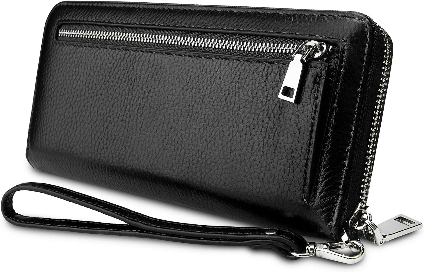 YALUXE Women's Leather RFID Security Zipper Wallet with Wristlet Strap for Card Passport Phone