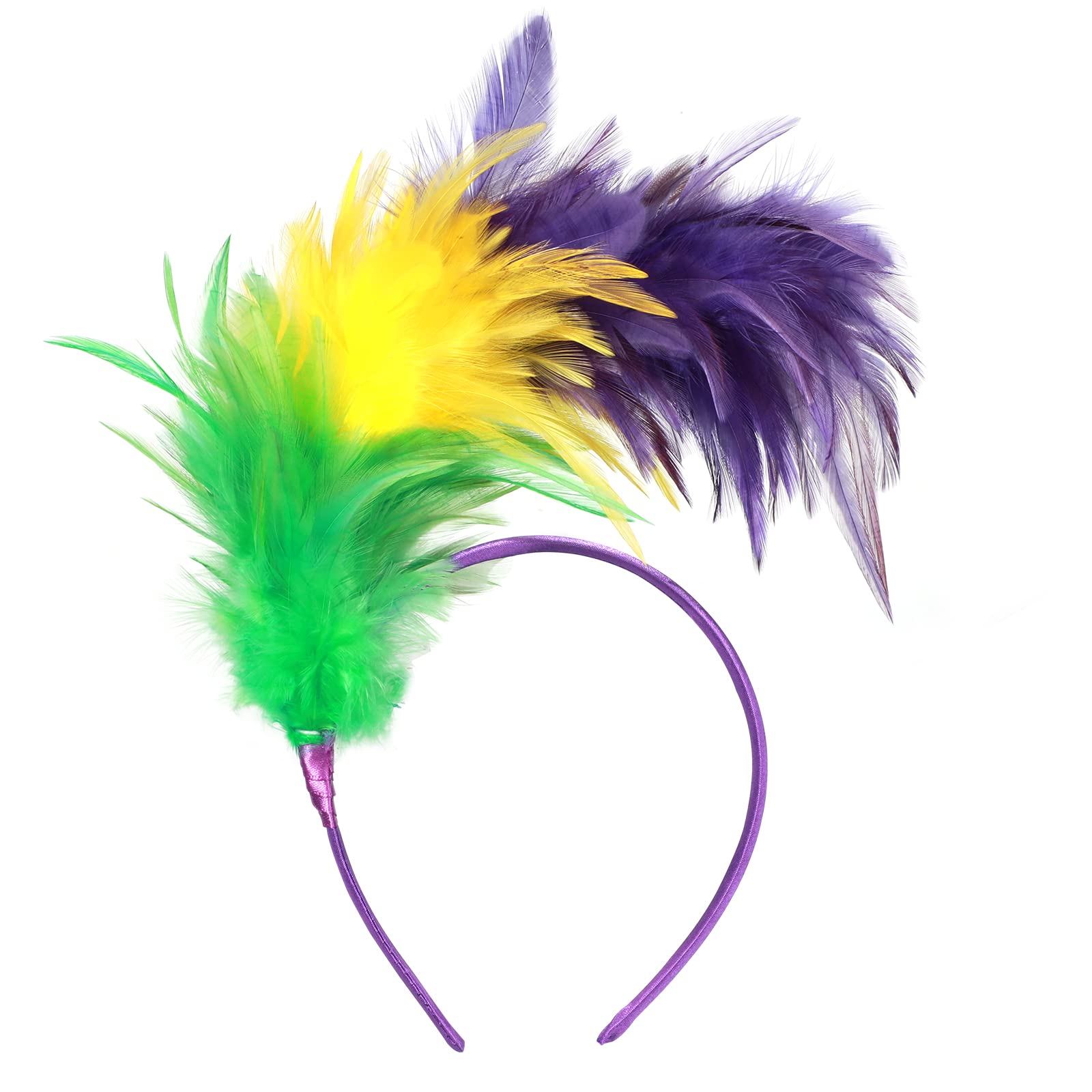 MWOOT Feather Headband, 1920s Fascinator Headwear, Purple Yellow Green Feather Headpiece, Hair Accessories for Cocktail Wedding Tea Party,