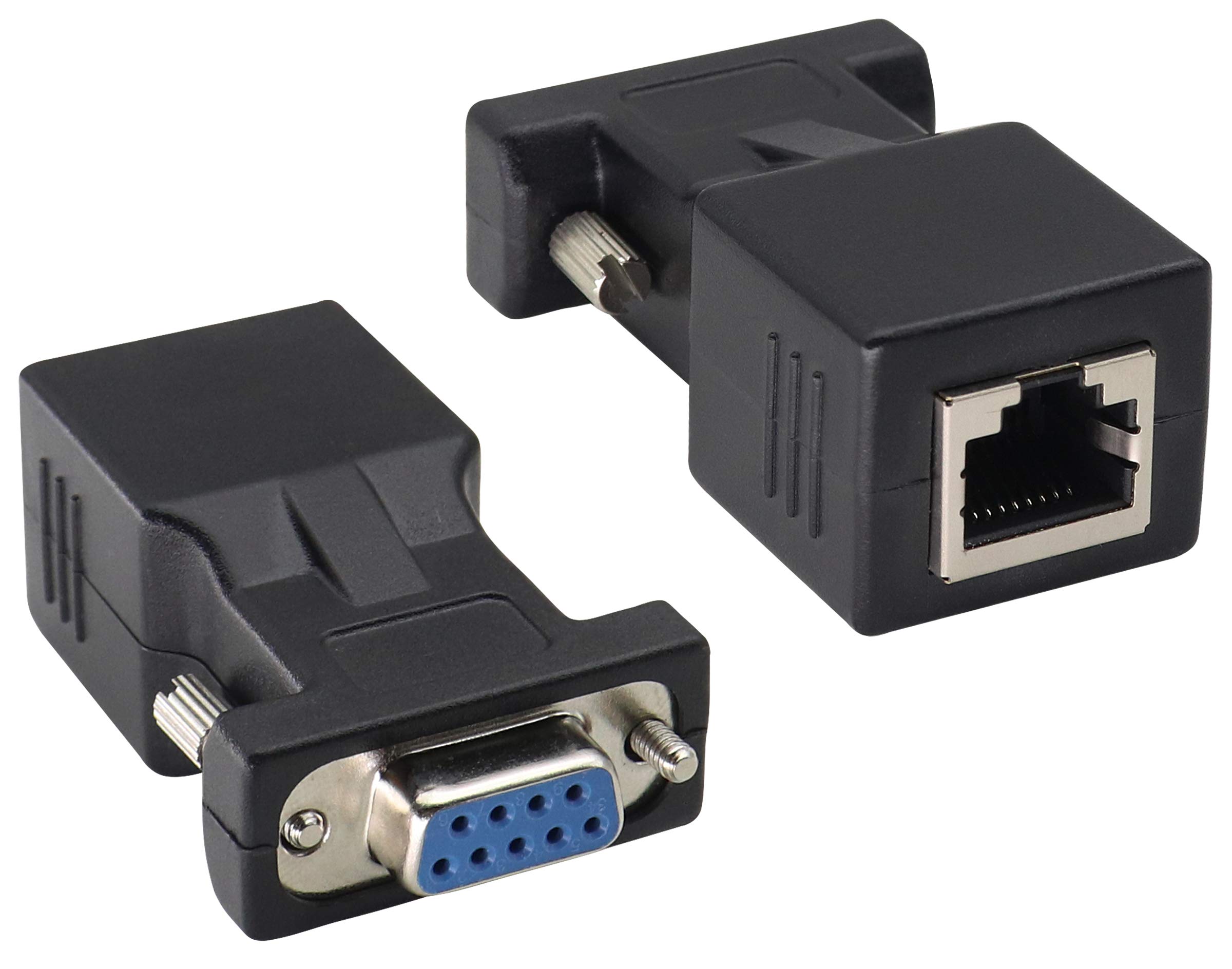 AAOTOKK RS232 DB9 to RJ45 Converter RJ45 Female to DP9 9-Pin Serial Port RS232 Female Extender Adapter for Computer,Digital Machine,PDA,bar Code Printer Transmission Distance(2 Pack)