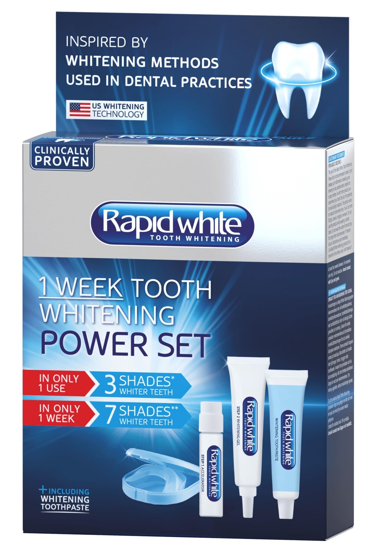 Rapid White 1 Week Tooth Whitening Power Set | 7 Shades Whiter in 1 Week | 3 Shades Whiter After 1 Use | Inspired by Dentist | Clinically Proven