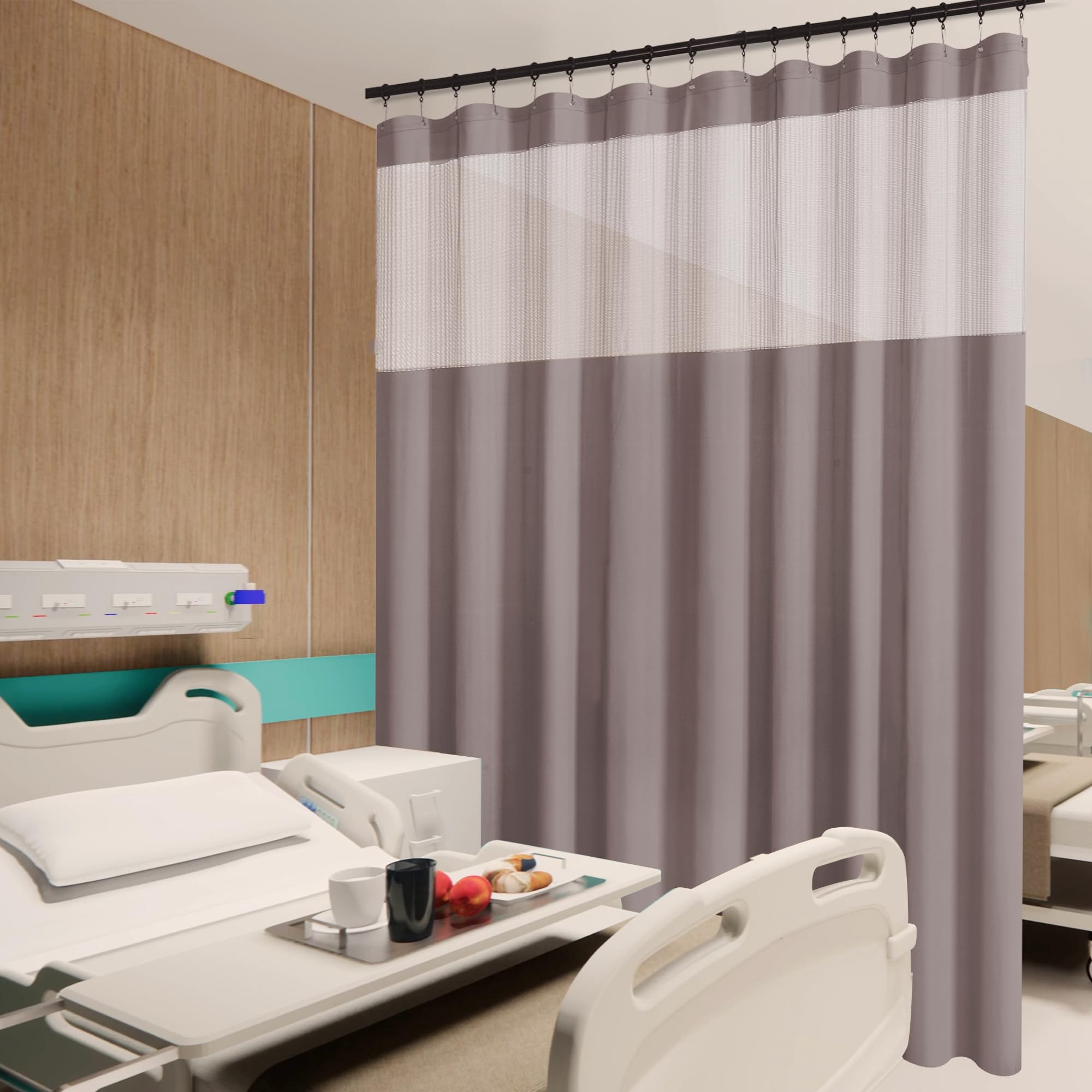 Photo 1 of Phating Inherent Flame Retardant Hospital Curtain Room Divider with Grommet, Cubicle Divider Privacy Medical Curtain for Hospital, Clinic, Lab(1 Panel,Grey, 15x8FT)