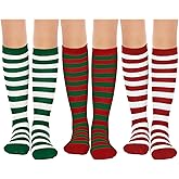 Hercicy 3 Pairs Christmas Knee High Socks for Girls Long Striped Candy Canes Xmas Stockings Stuffers for 6-12 Kids Cosplay