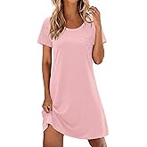 Ekouaer Cotton Nightgowns for Women Soft Sleep Shirt with Pocket Short Sleeve Crewneck Nightshirts S-XXL