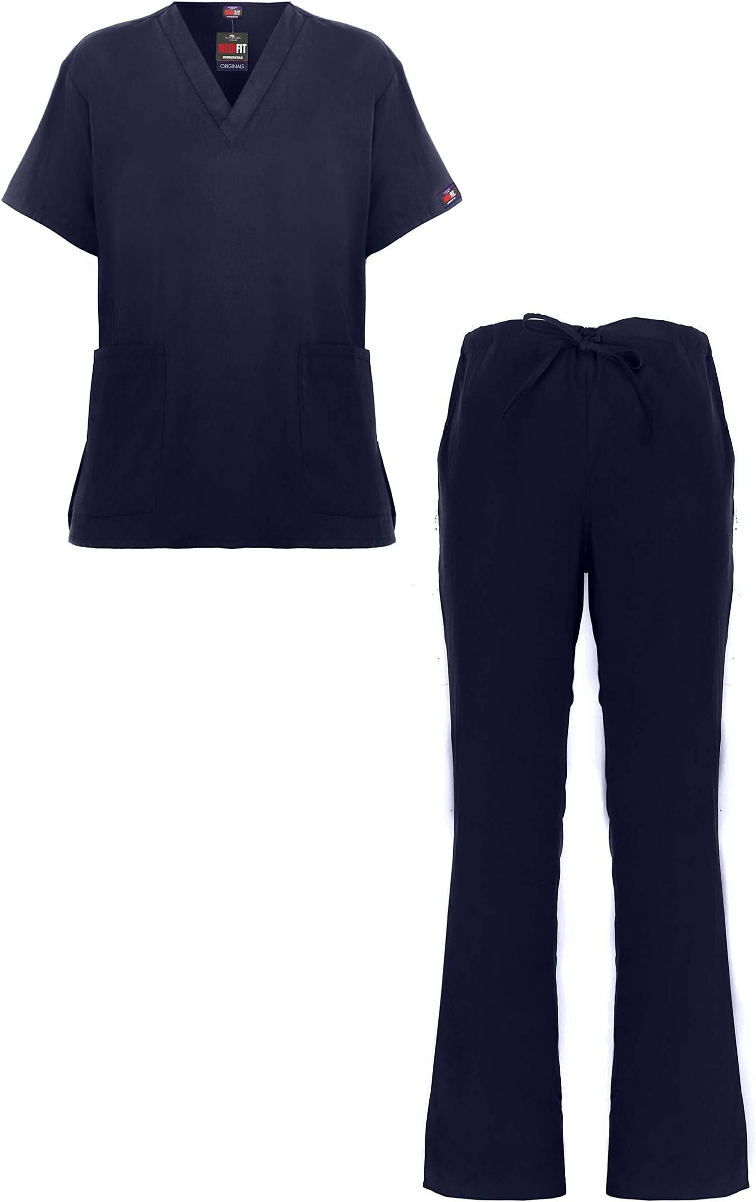 MediFit Women's Basic Solid Two Piece Medical Top & Pants Scrub Set