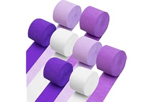 LAGYDSOVEF 8Rolls 656Ft White Crepe Paper Streamers Purple Paper Party Streamers for Birthday Wedding Bridal Baby Shower New Year Christmas Engagement Anniversary Party Decorations Mermaid Themed Party Deco