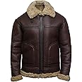 BRANDSLOCK Mens Genuine Sheepskin Leather Bomber Pilot B3 Jacket Thick Wool Inside