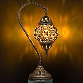 Marrakech Turkish Mosaic Lamp Stained Glass Table Lamp with Tiffany Style | Handmade Moroccan Table Lamp with Swan Neck, Decorative Accent Vintage Lamp for Living Room Bedroom Including LED Bulb
