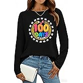 RECUTEWU 100 Days of School Shirt for Teacher: Long Sleeve Teachers Tee 100th Celebration Teaching Gifts Tshirt Tops