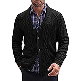 COOFANDY Mens Shawl Collar Cardigan Sweater Slim Fit Button Down Cable Knitted Sweater with Pockets