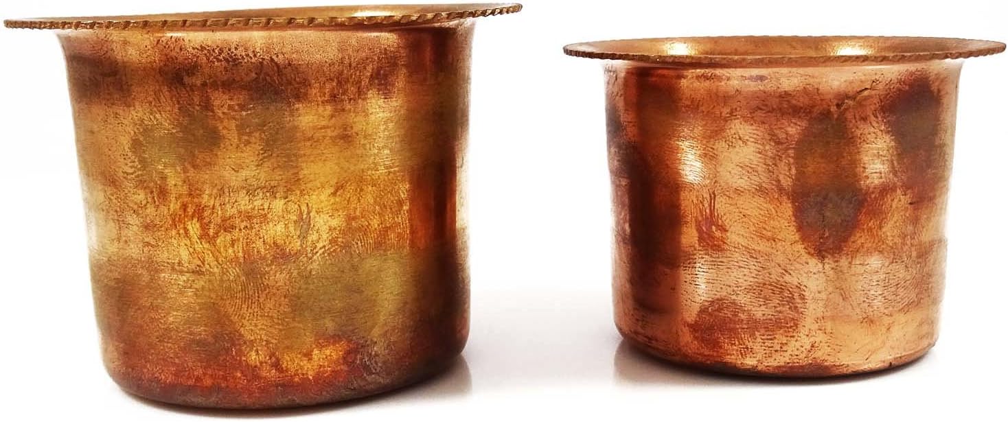 Indian Copper Holy Water Pot Handmade Container Worship Accessories Lot Of 2 Pcs