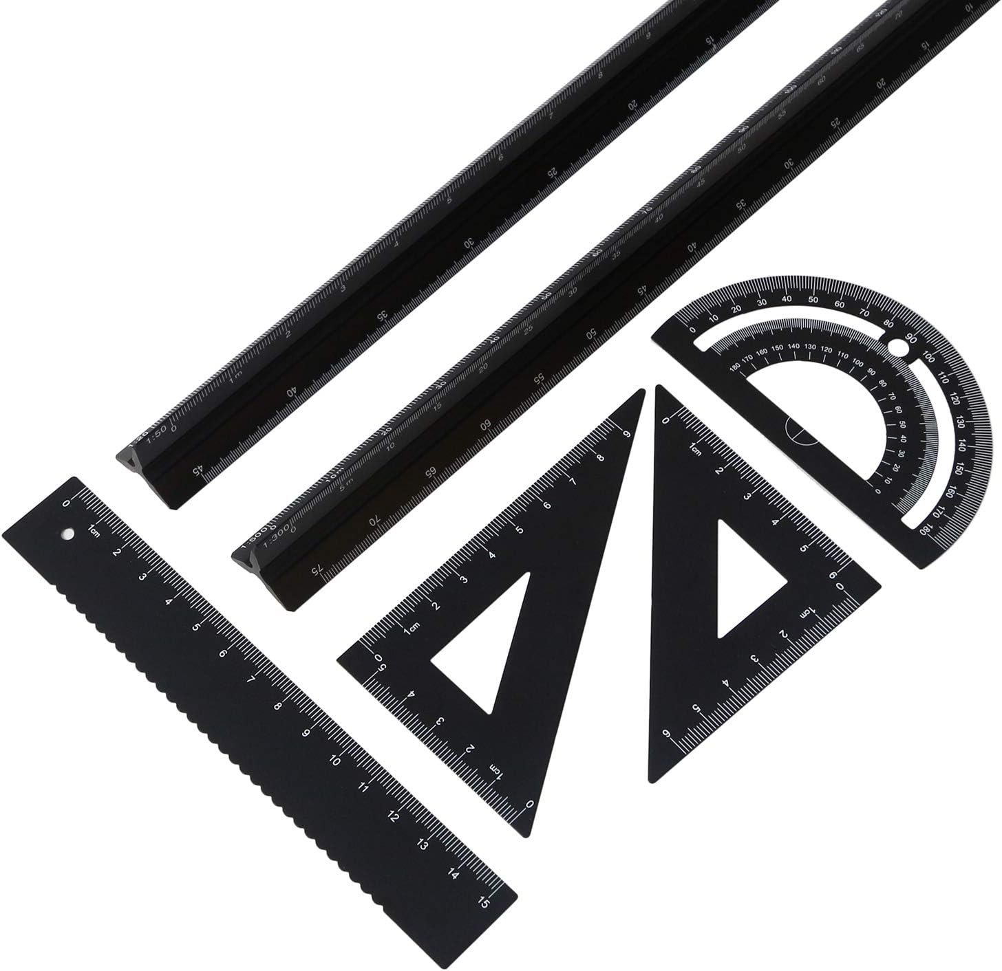Scale Ruler Architect, 6 Set 30cm Metal Aluminium Engineer Triangular Scale Ruler Metric 1:100, 1:200, 1:250, 1:300, 1:400, 1:500/1:20, 1:25, 1:50, 1:75, 1:100, 1:150 Ideal for School Home and Office