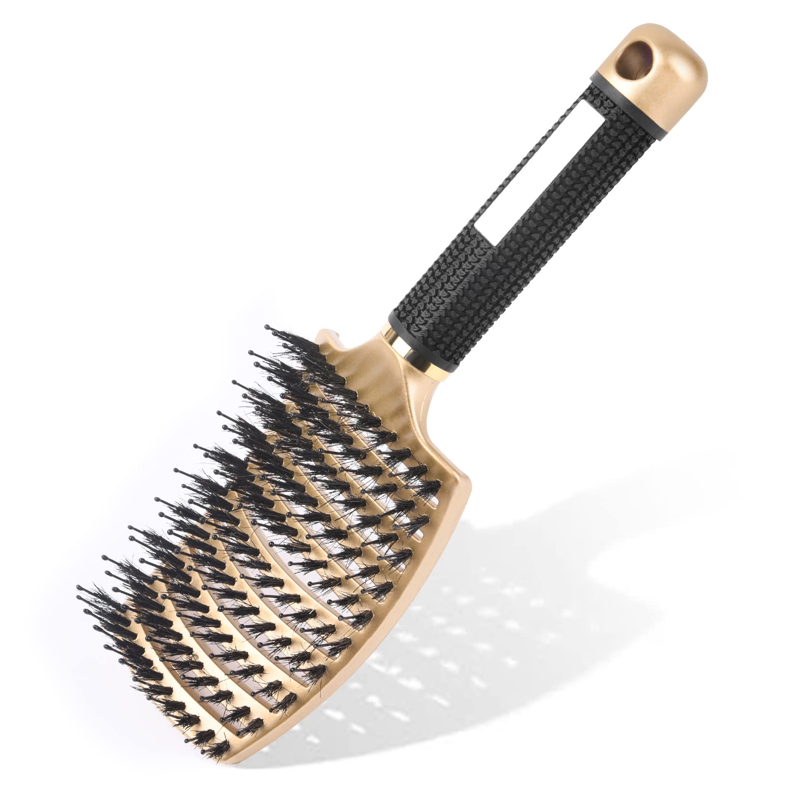 URAQT Hair Brush, Boar Bristle Paddle Hairbrush for Women, Soft Massage Hair Comb, Detangle Hair Brush for Long Thick Curly Hair, Reducing Hair Breakage and Frizzy Gold