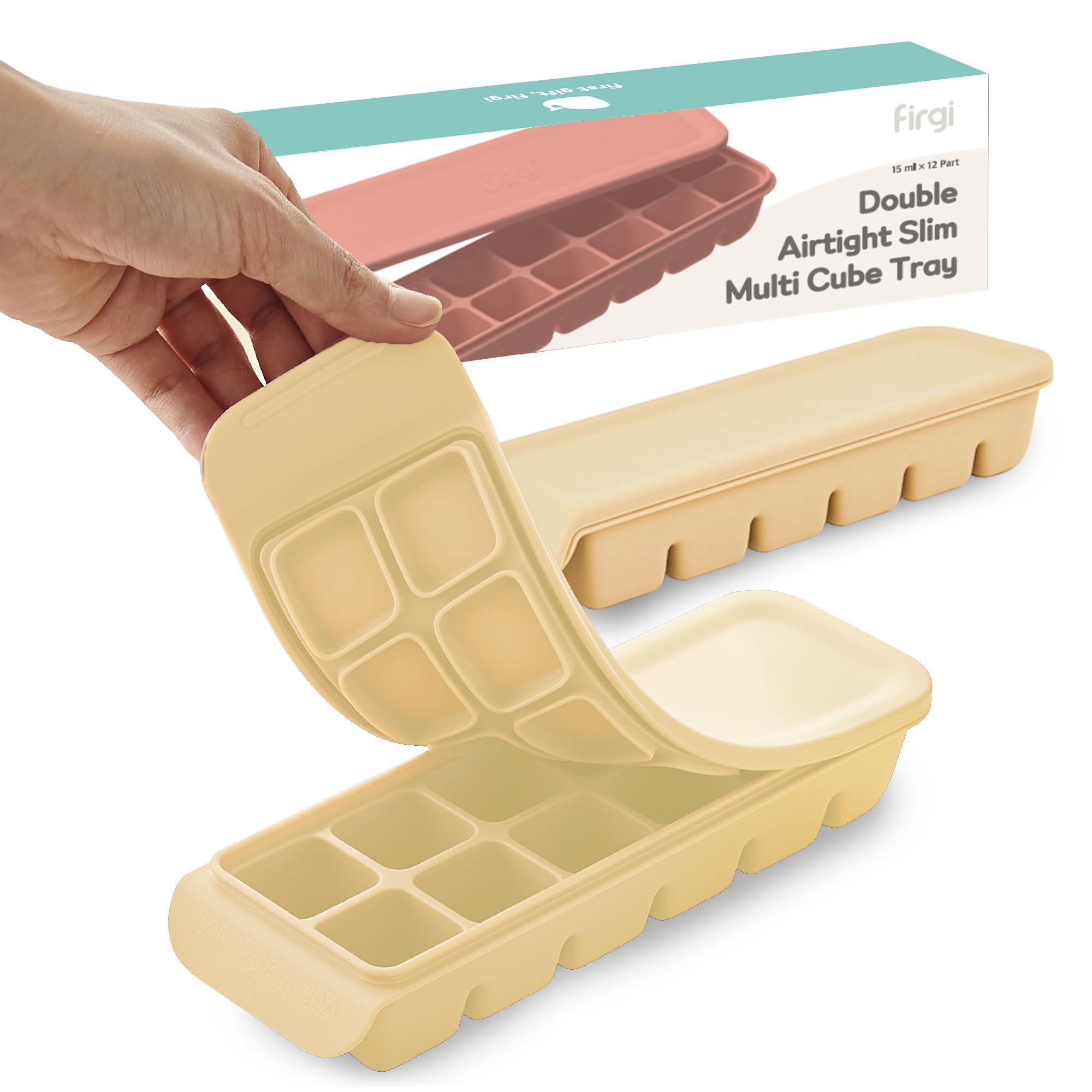 Photo 1 of Firgi Silicone Freezer Trays with Lid, 0.7oz 12 Section-Leak Proof Silicone Freezer molds for Homemade Baby Food Breastmilk, Purees, Vegetables, Fruit, Baby Food Jars Ice Tray with Lid BPA Free Beige