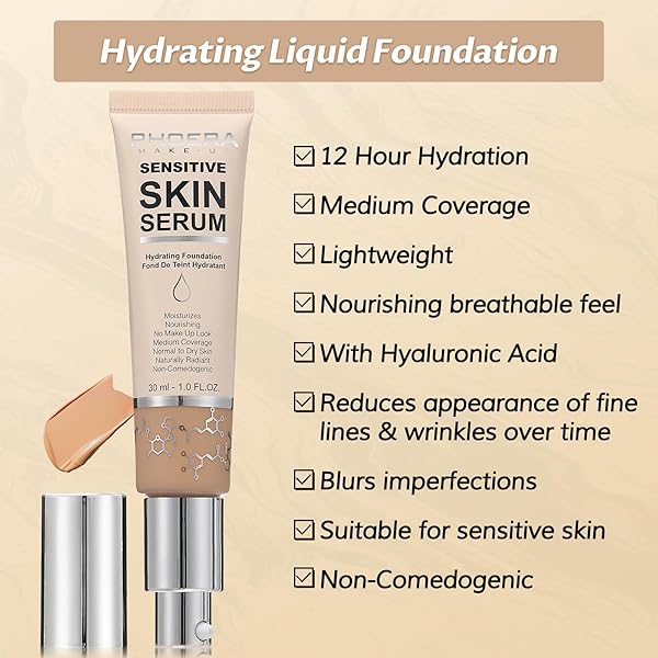 OMAKY PHOERA FOUNDATION MAKEUP,FLAWLESS SOFT MATTE FULL COVERAGE WITH MATTE FINISH,HYDRATING SERUM FOUNDATION,FACE MAKEUP FOR NORMAL AND DRY SKIN(N02 NUDE, 1PC)