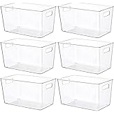 Vtopmart 6 PCS Clear Plastic Storage Bins, Pantry Organizer Containers with Handle for Refrigerator, Fridge, Cabinet, Kitchen, Countertops, Cupboard, Home Organization and Storage, XL