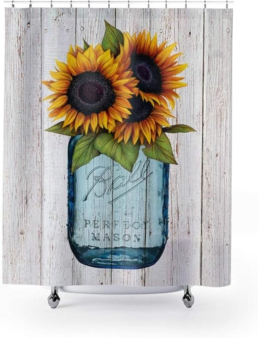 Amazon Com N A Farmhouse Shower Curtain Sunflower Mason Jar Designer Curtain Shower Liner Bathroom Shower Shower Bathroom Shower Decor Bathroom Decor Home Kitchen