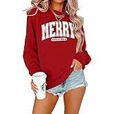 APRFLOWER Merry Christmas Sweatshirts Women Classic Merry Letter Print Sweatshirts Xmas Holiday Party Pullover Blouse