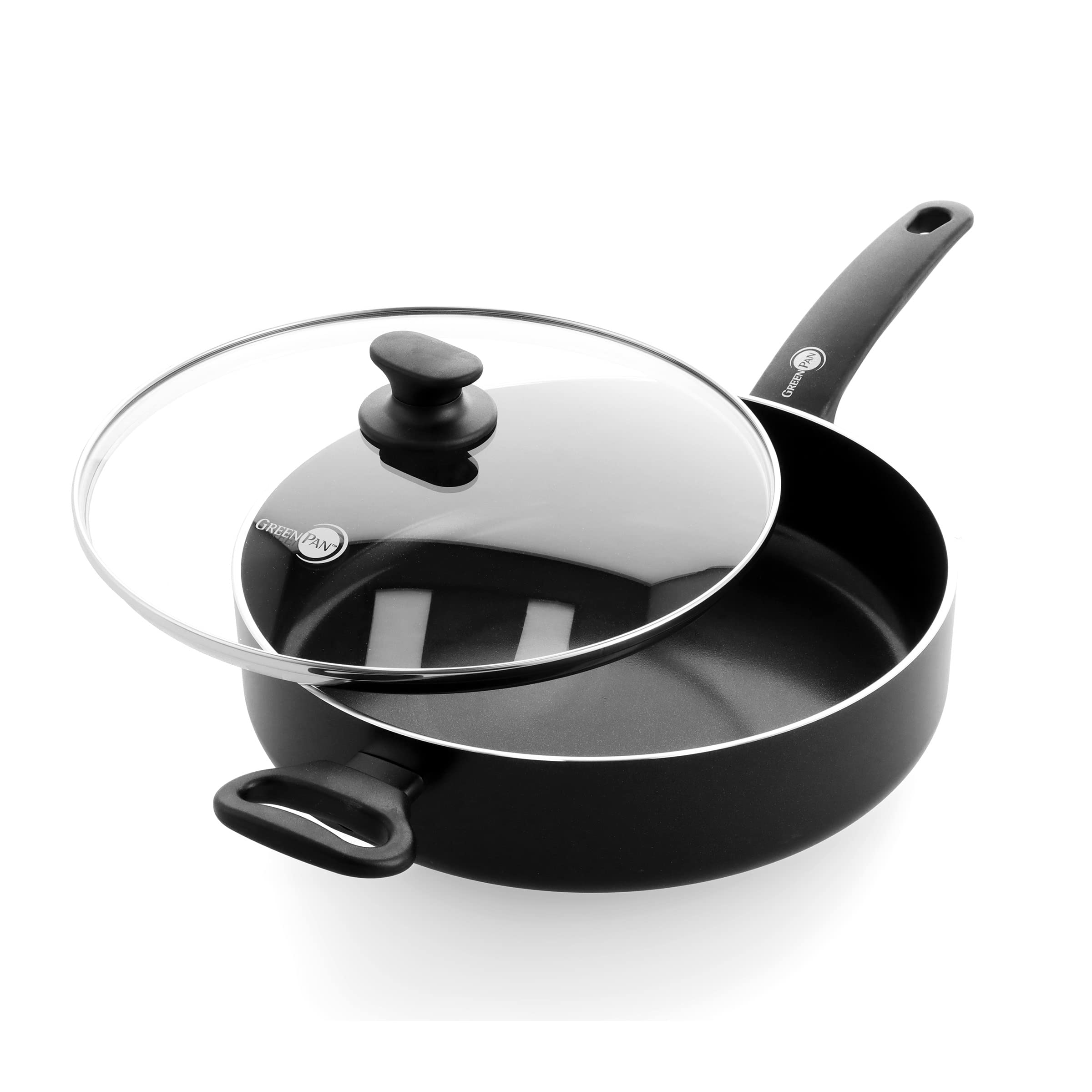 GreenPan Cambridge Healthy Ceramic Non-Stick 24 cm/3.1 Litre Sauté Pan with Glass Lid, PFAS Free, Induction, Oven Safe, Black