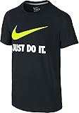 NIKE Boys' Just Do It Swoosh Tee, Black/Volt, Medium