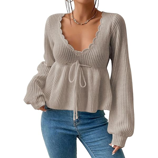 SKAYS Peplum Sweater for Women, Deep v Neck Sweaters for Women