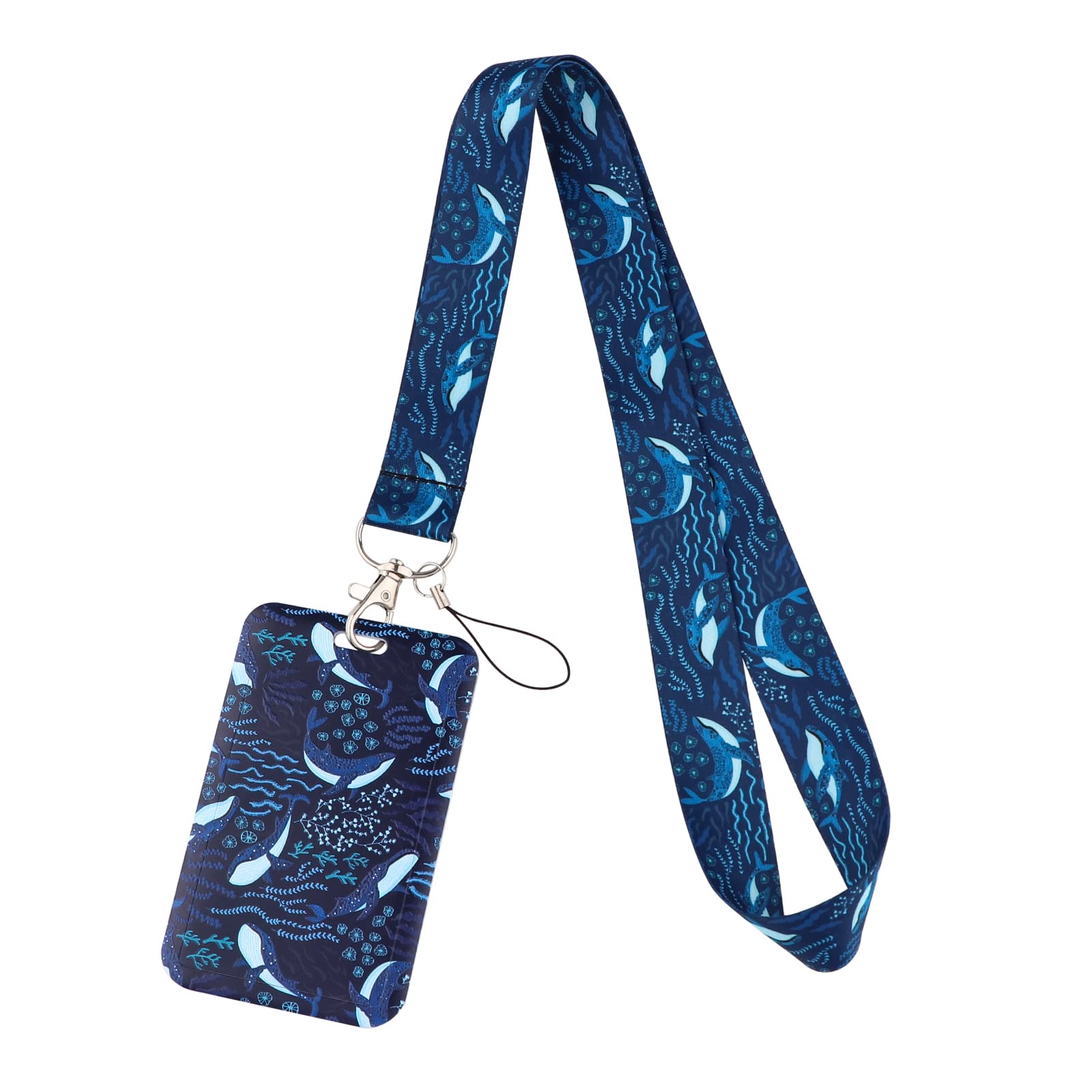 Juanooo Blue Sea ID Lanyard with Card Holder for Keys Cute Whale Plastic Hard Case Car Key Neck Strap for Women Girls Kids Cruise Lanyard for Ship Card — image 1