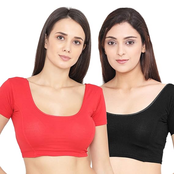 Cotton Stitched Blouse in Pack Of 2 - True Red