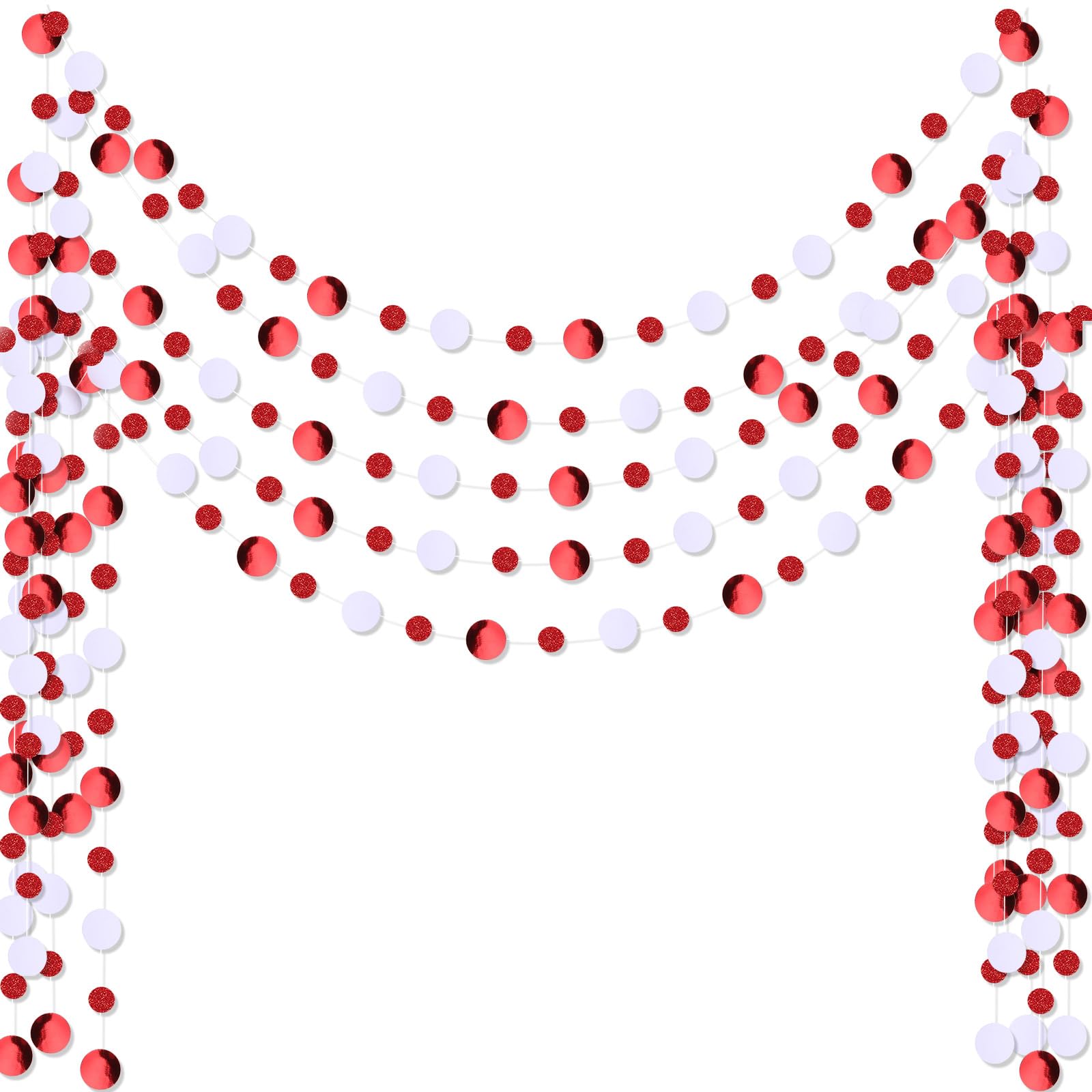 Photo 1 of Outus 5 Pieces Round Dots Garland Hanging Party Decor Each Length 13.1ft Glitter Paper Dot Streamers for Birthday Wedding Baby Shower Classroom Halloween Decoration (Red,White)