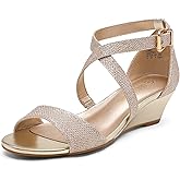 DREAM PAIRS Women's Low Wedge Sandals Ankle Strap Heel Sandal Open Toe Wide Dress Summer Shoes
