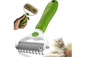 BomDa Pet Grooming Brush- Double Sided Dematting and Deshedding Undercoat Rake Brush for Dogs and Cats, Green