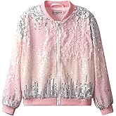 Girls' Ombre Sequin Bomber Jacket with Pockets Lightweight Sparkle Long Sleeve Zipper Gradient Jackets for Kid