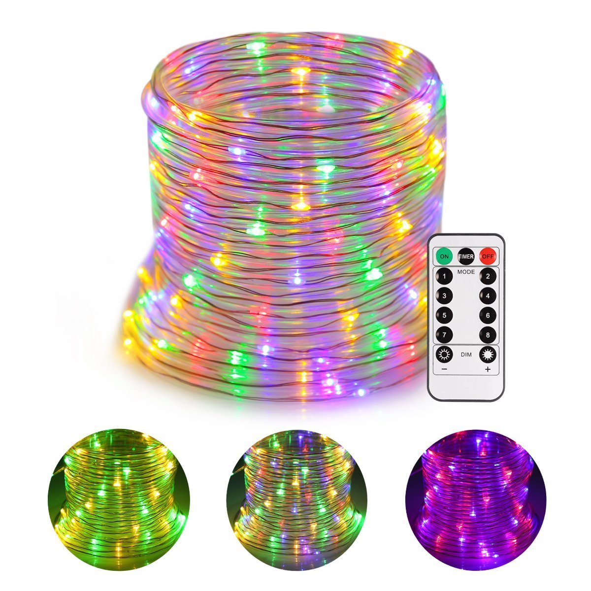 GreenClick LED Twinkle Rope Light Battery Operated 120 LEDs Color Changing Rope 699908722017 eBay