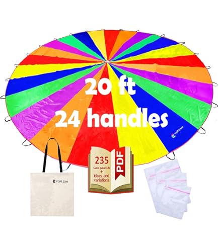 thumbnail image 2 of Dulousia Kids Play Parachute - 20ft Rainbow Parachute With Handles For Group Games & Activities 2 of 14