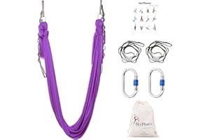 SKYPHAROS 5.5 Yards Aerial Silks Yoga Swing Set - Aerial Yoga Hammock Kit Anti-Gravity Flying for Fitness, Low/Non Stretch Nylon Tricot Fabric Hardware Included for Dance