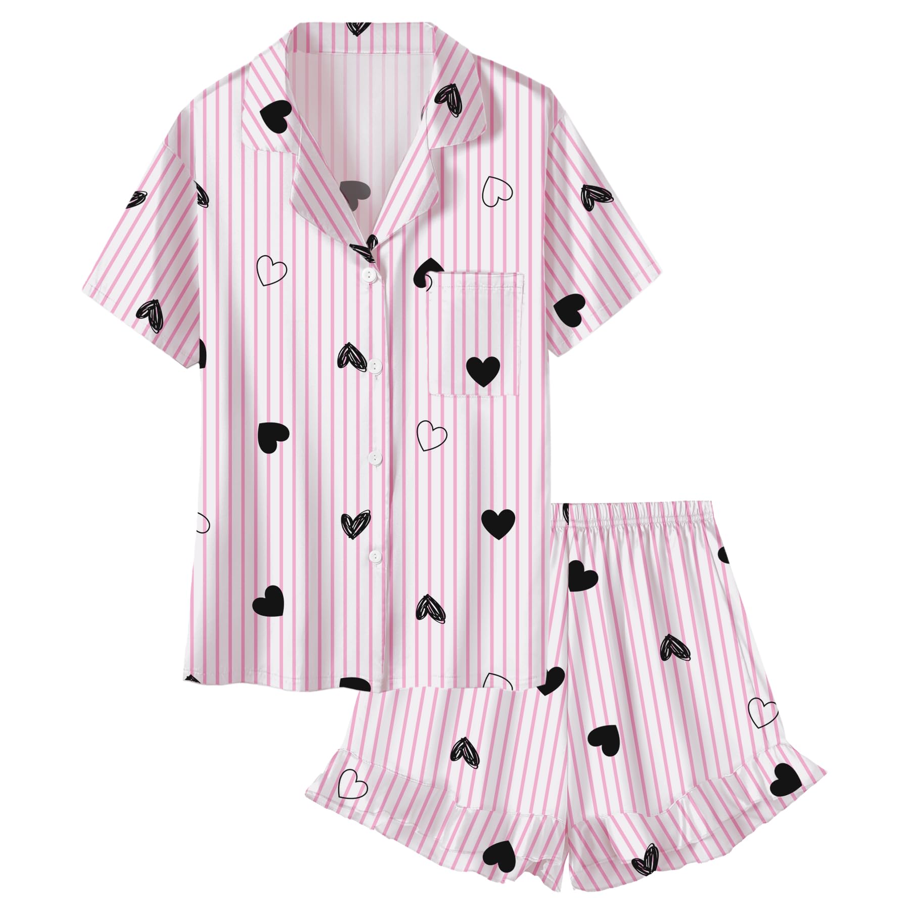 Umeyda Girls Satin Silky Collar V Neck Ruffle Short