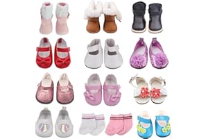 AugFrog Doll Shoes for 18 Inch American Dolls, Includes 7 Doll Shoes ( Random from 20 ) and 2 Doll Socks, Fashion Princess Shoes Boots Leather Shoes Canvas Sneaker, Gifts for Little Kids