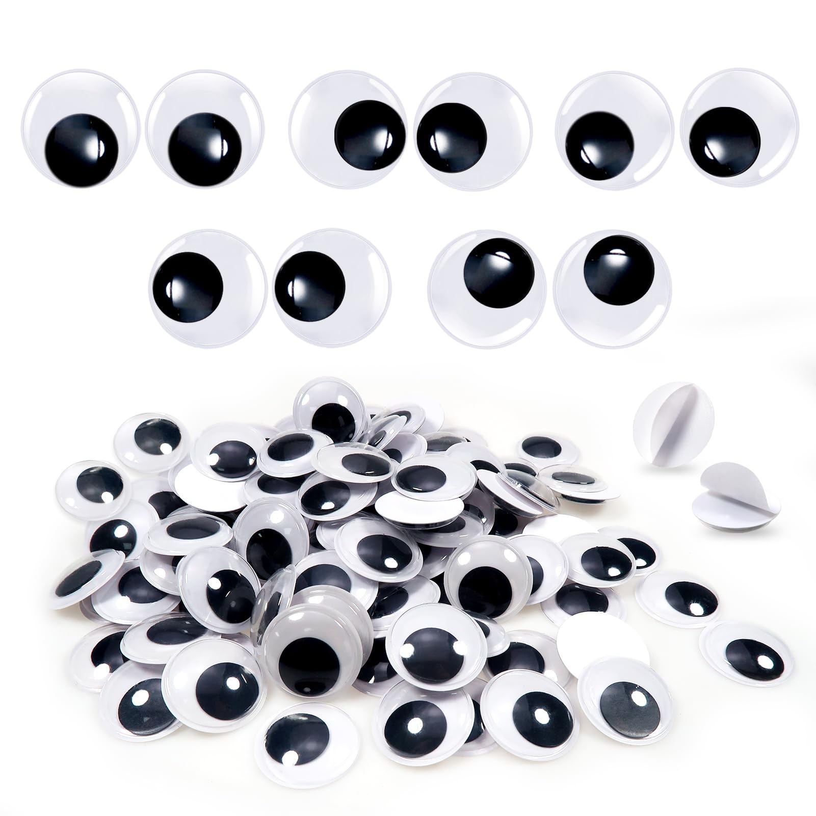 Toaob Pack of 70 Self-Adhesive Wiggly Eyes Round Black White 25 mm Plastic Eyes for Scrapbooking Crafts Doll Accessories