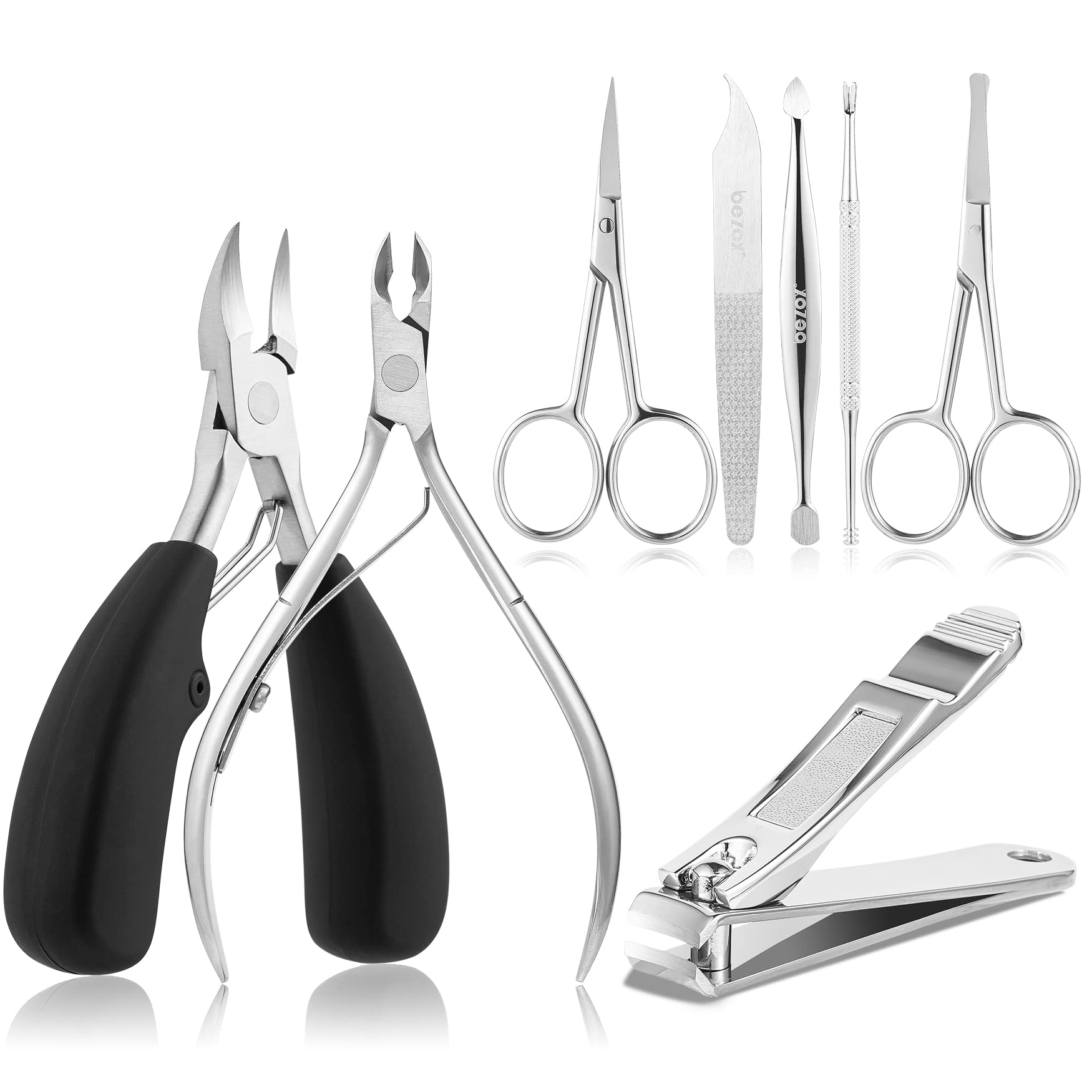 BEZOX 8pcs Professional Nail Clipper Kit，Stainless Steel Nail Cutter Manicure sets for women & men, Ultra Sharp nail tools, Practical and Durable Pedicure kit for Travel & Home