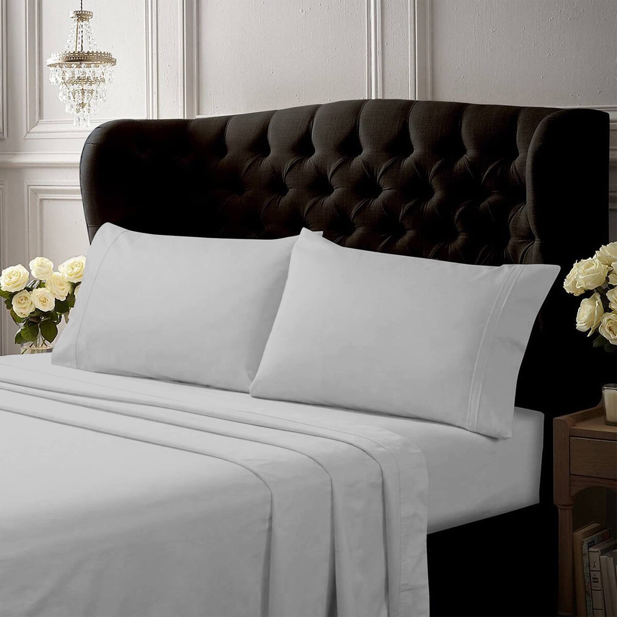 Photo 1 of (USED/FAIR) (BAGGED) Tribeca Living, Crisp and Smooth Egyptian Cotton Percale Solid Sheets and Pillowcase Set, Extra Deep Pocket, 350 Thread Count, 4-Piece Luxury Bedding, King, Silver