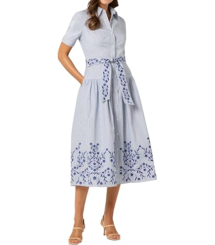Shoshanna Women's Dasia Floral Printed Denim Archie Dress, Dark Wash/Lilac at Amazon Women's Clothing store