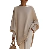 Mayaloom Women’s Oversized Batwing Sleeve Sweater, Cozy Long Sleeve Crew Neck Knit Pullover Casual Poncho Sweater
