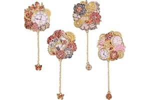 VYRANA 4pcs Vintage Metal Bookmark with Pendant Chain, Retro Steampunk Bookmarks, Flower & Clock Book Marks for Reading Women, Men, Kids, Book Lover, Teachers, Students