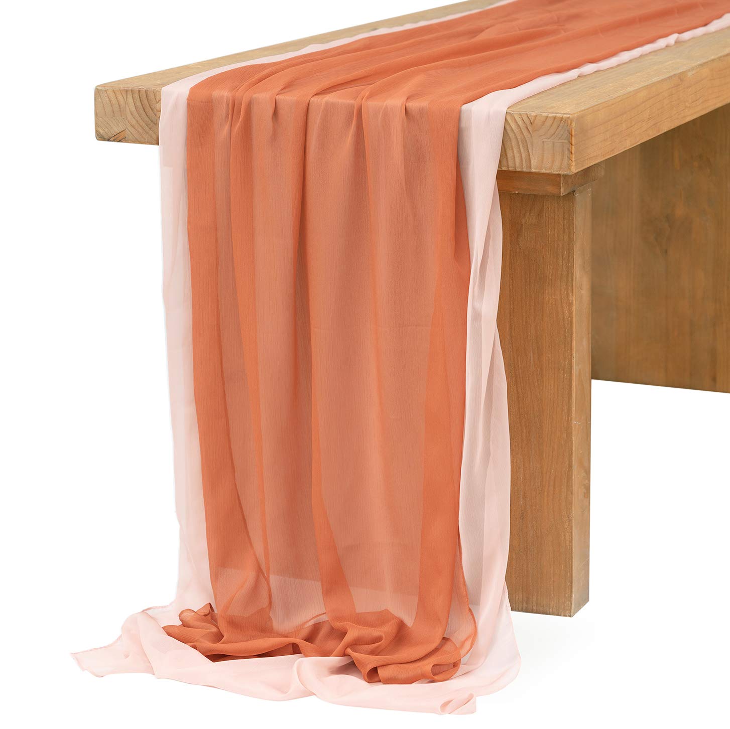 Photo 1 of Ling's Moment Terracotta & Nude Pink Silky Crinkle Chiffon Like Table Runner 30" x 120" (Set of 2) Burnt Orange for Wedding Party Bridal Shower Decoration