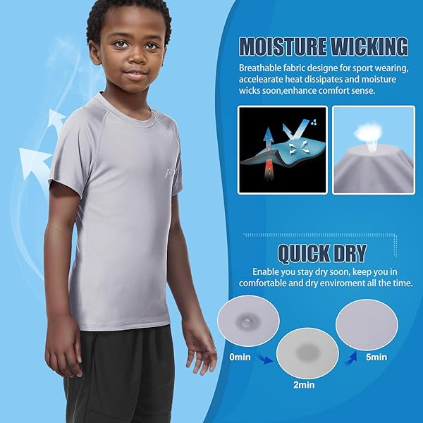 MEETWEE CHILDREN’S BASE LAYER BOYS LONG SLEEVE SHIRT QUICK DRY KIDS THERMAL LONG UNDERWEAR,UPF50+ BOY RASH GUARD SHIRTS
