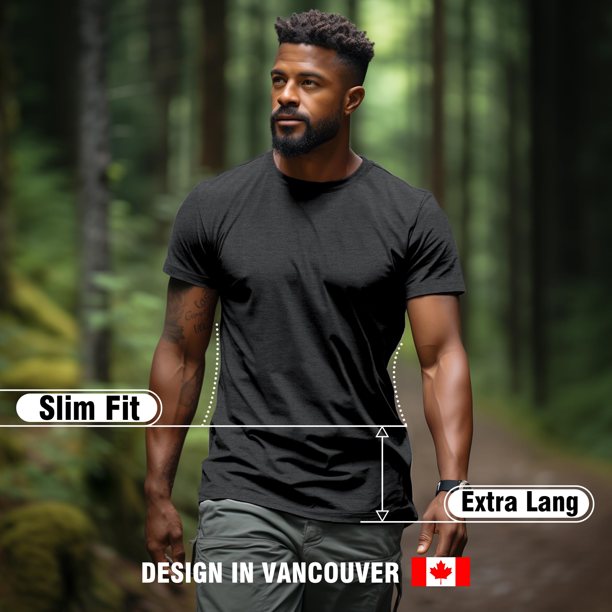 ineepor Merino Shirt Herren Slim Fit Extra lang Kurzarm Funktionsshirt Sportshirt Wandershirt UPF 50+ Kühlung Atmungsaktiv Schnelltrocknend Geruchshemmend Anti Schweiß Unterhemd, Gym Fitness Trekking 5